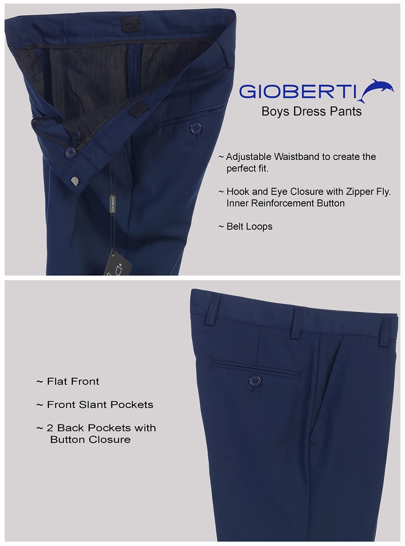 Gioberti Boys Flat Front Dress Pants, Royal Blue, 14 - Image 3